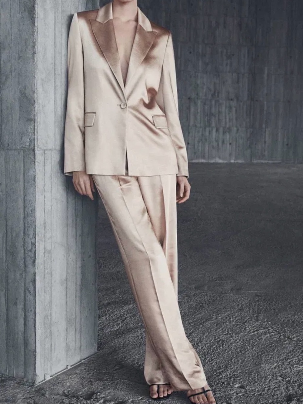 Mango 2 Piece Satin Suit in Champagne Colour